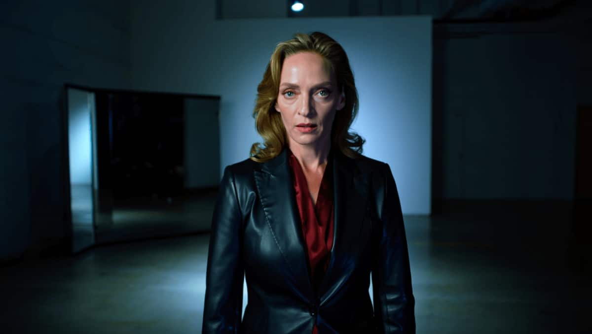 Uma Thurman on the set of Pretty Lethal with director Vicky Jewson