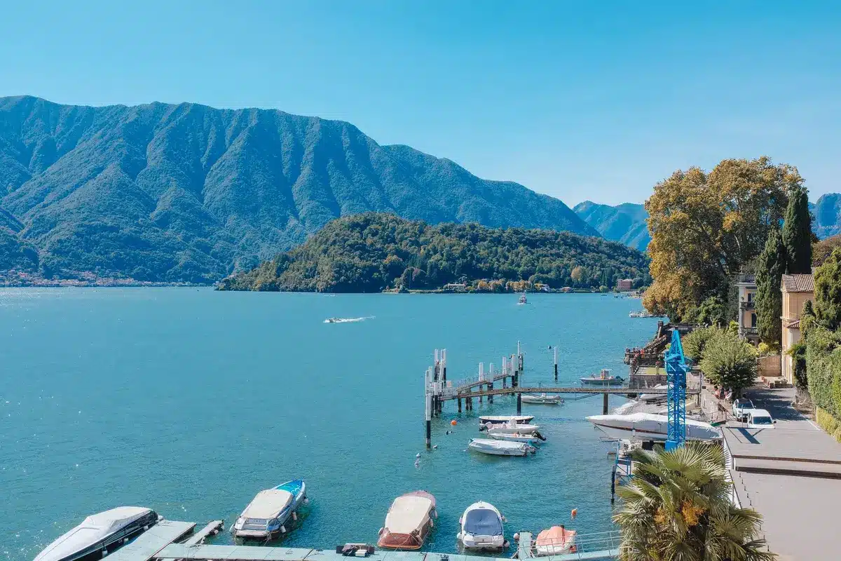 Lakeside villa with private dock overlooking Lake Como's scenic waters
