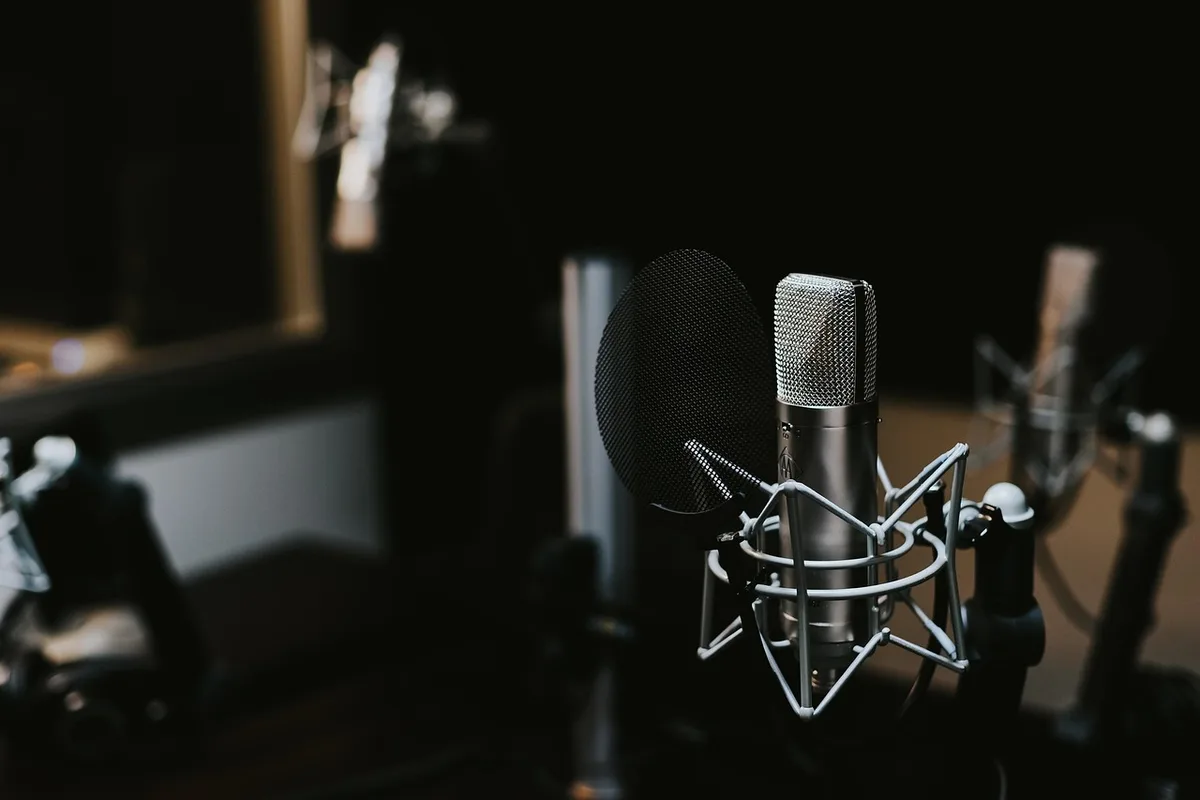 Microphone and studio setup for a live-stream interview